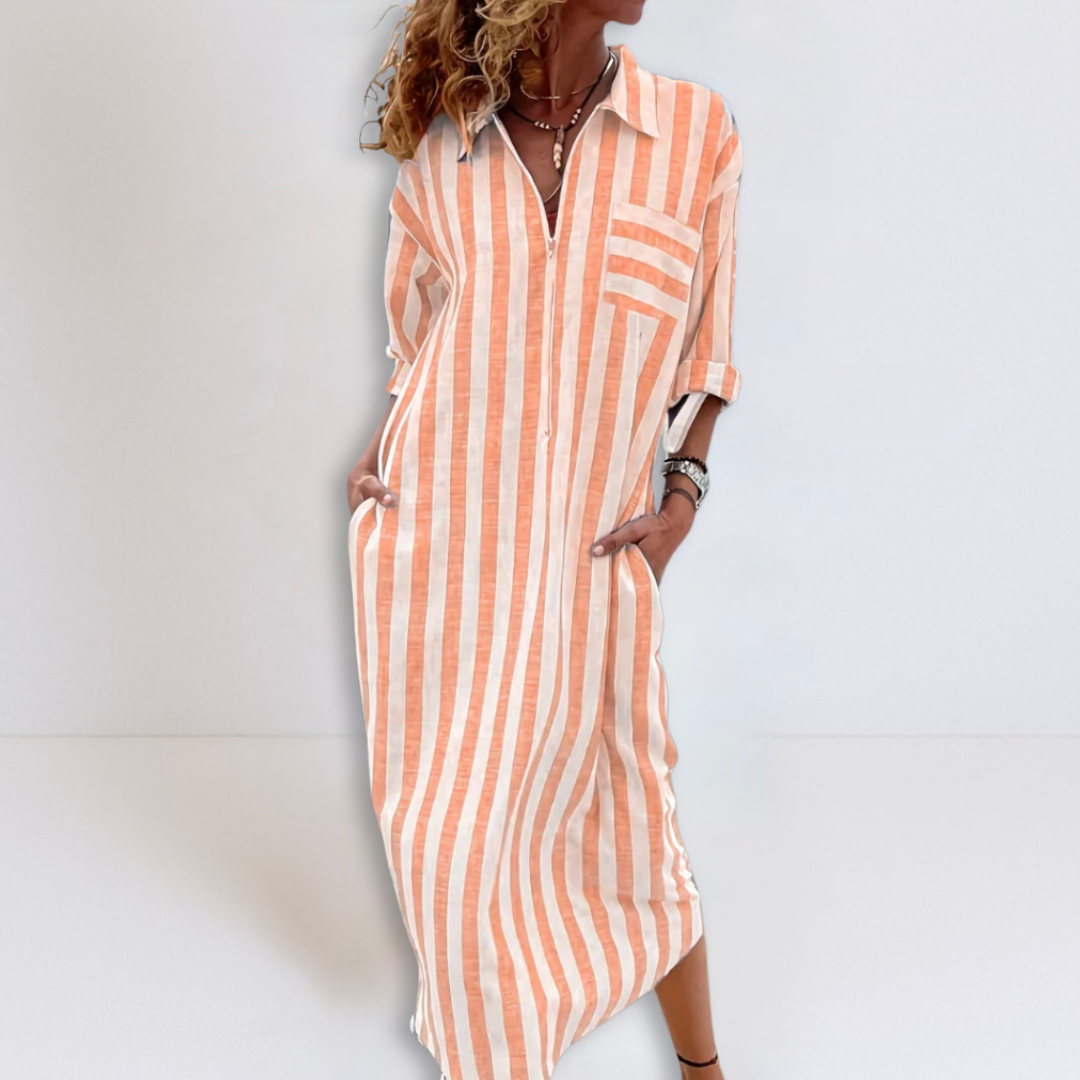 Michelle | Elegant Striped Dress with V-Neckline