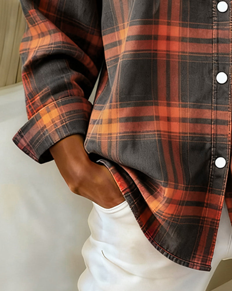 Xenna | Shirt with Check Pattern and Notched Collar