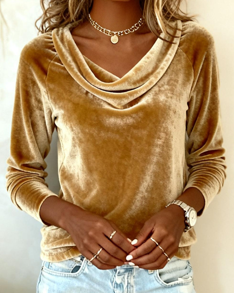Jovelyra - Velvet Top with Draped Collar